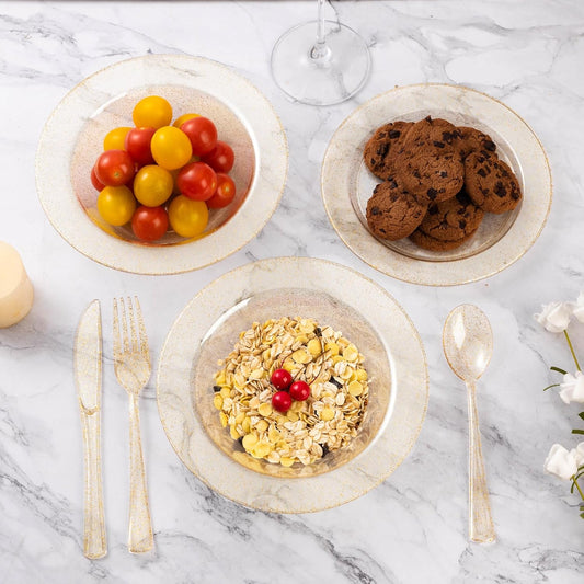 Goodluck 50 Pack Gold Glitter Plastic Bowls, 12oz Disposable Soup Bowls, Heavy Duty Dessert Bowls for Weddings, Parties, Dinners, Catering, Christmas and Everyday Use