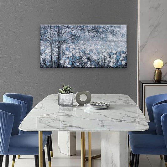wall art canvas prints botanical wall art decor Blue And White Abstract Tree Flower Landscape dorm wall decor Artwork for Bedroom Home Office Dining Room Decoration 20''×40''