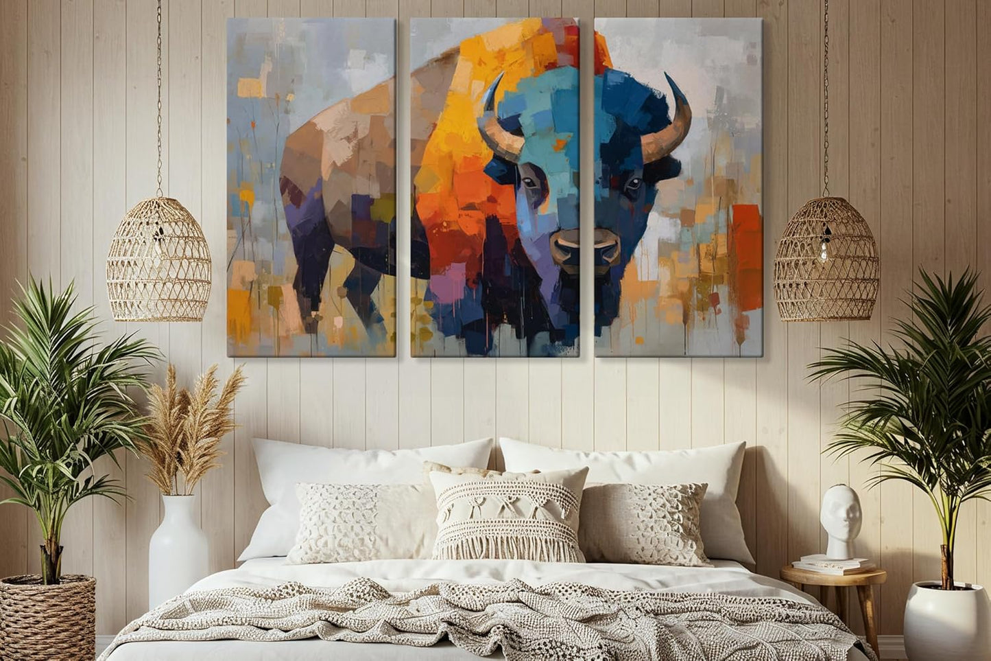 Wildlife Canvas Prints - Wild Animals Home Decor - Medium, Large, and Extra Large Wall Art for Living Room, Bathroom, Kitchen (Fragmented Power, 63L" x 94W"- 3 Panels)