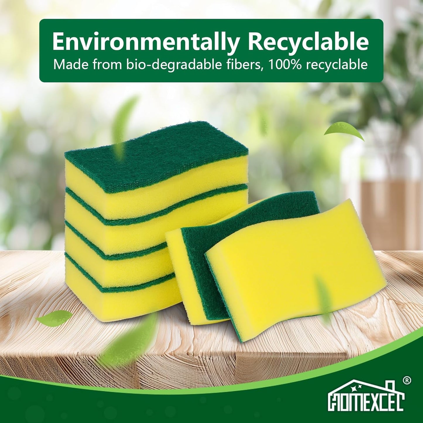 HOMEXCEL Sponges Kitchen 24pcs Heavy Duty for Dishes, Yellow Scrub Cleaning Sponge for Non-Coated Cookware, Dishes, Pots, Pans, Dual Sided Dish Sponge for Kitchen, Household, Bathroom