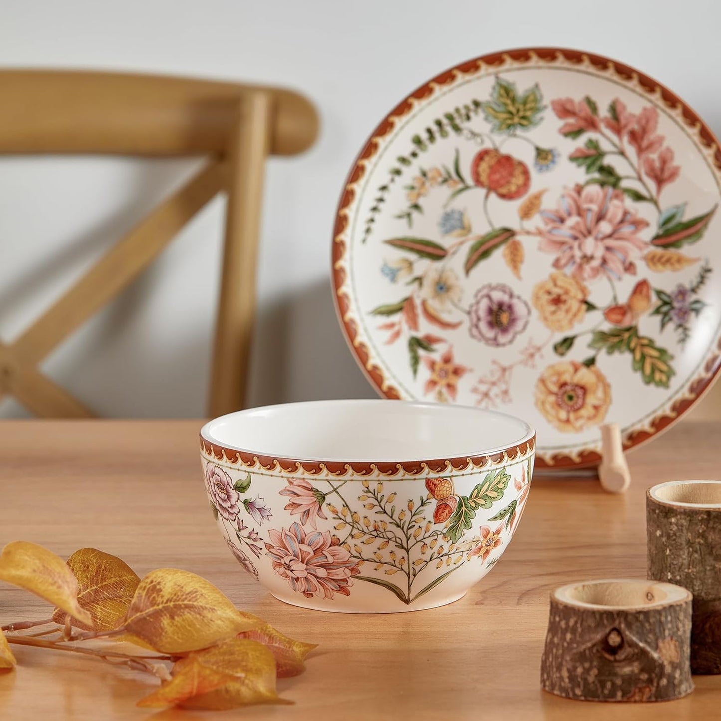 Bico Blooming Moment Cereal Bowls Set of 4, 26 oz Deep Ceramic Soup Bowls for Cereal, Salad, Noodles, Kitchen, Microwave and Dishwasher Safe, Gift for Housewarming and Thanksgiving