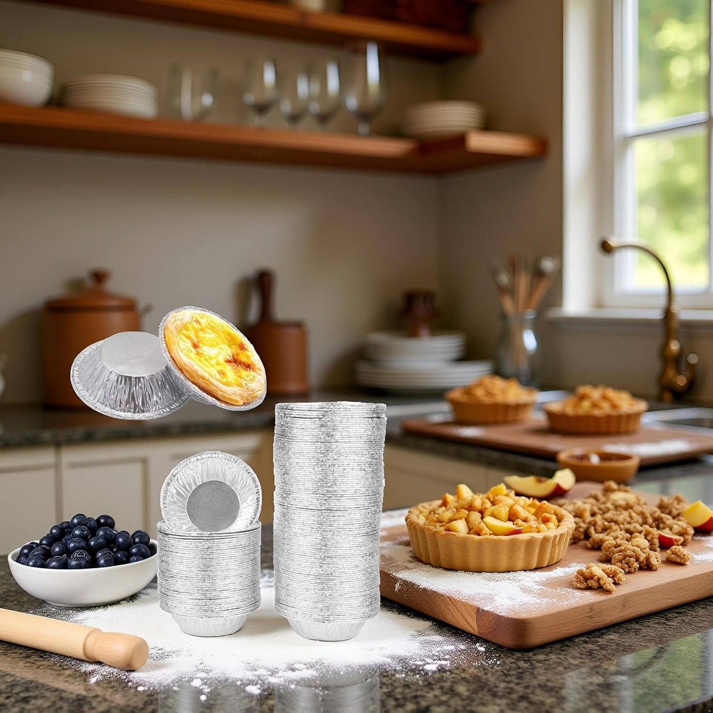 50Pcs Silver Mini Pie Tins, Small Pie Pans, Round Tart Pie Foil Pans Disposable Pans Aluminum Foil Tart Pans, Aluminum Pie Pans for Baking Pot Pies, Tarts