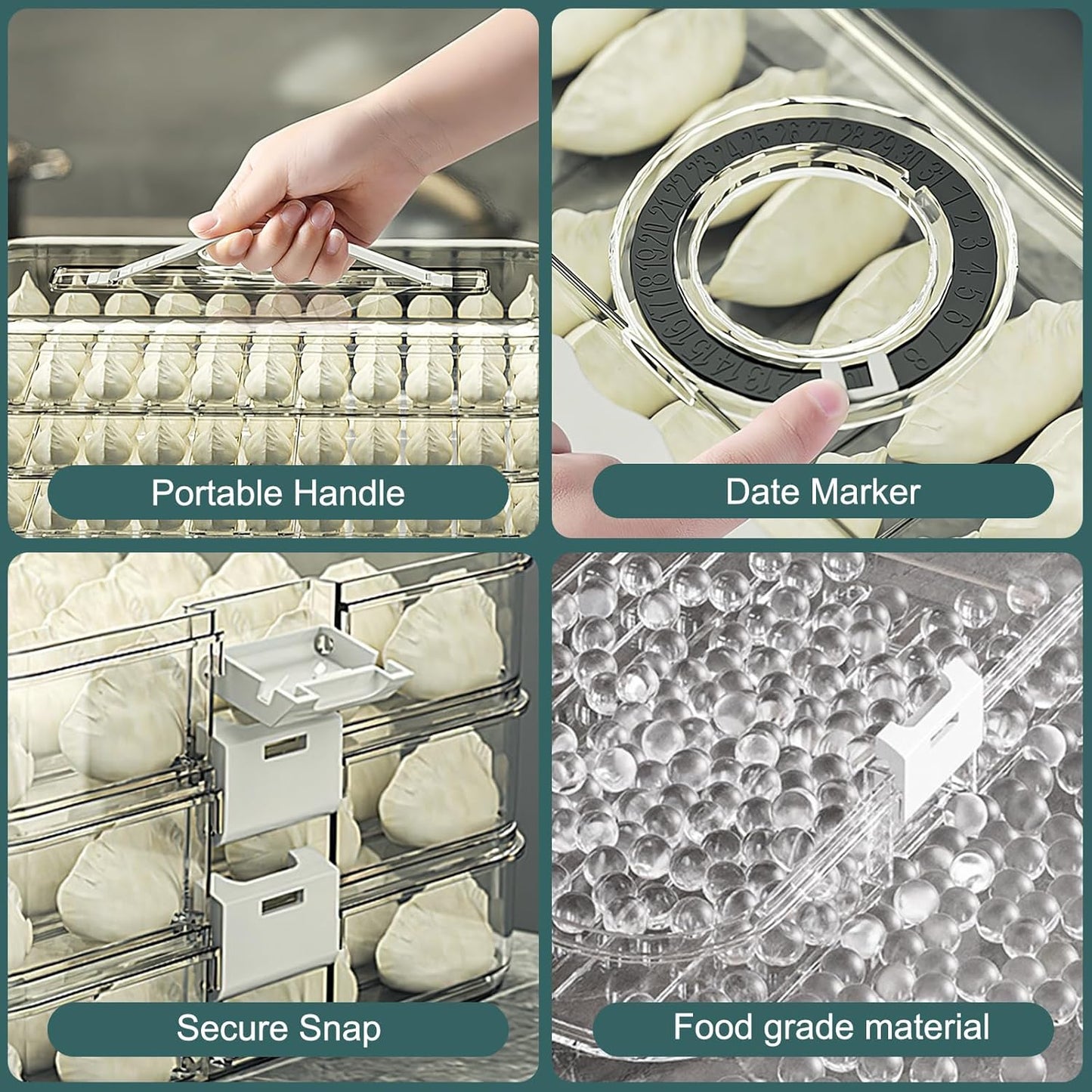 Food Storage Containers with Lids,4-Layer Plastic Cookie Storage Containers Airtight,Stackable Cookie Carrier for Transport Dumpling Storage Box,Green