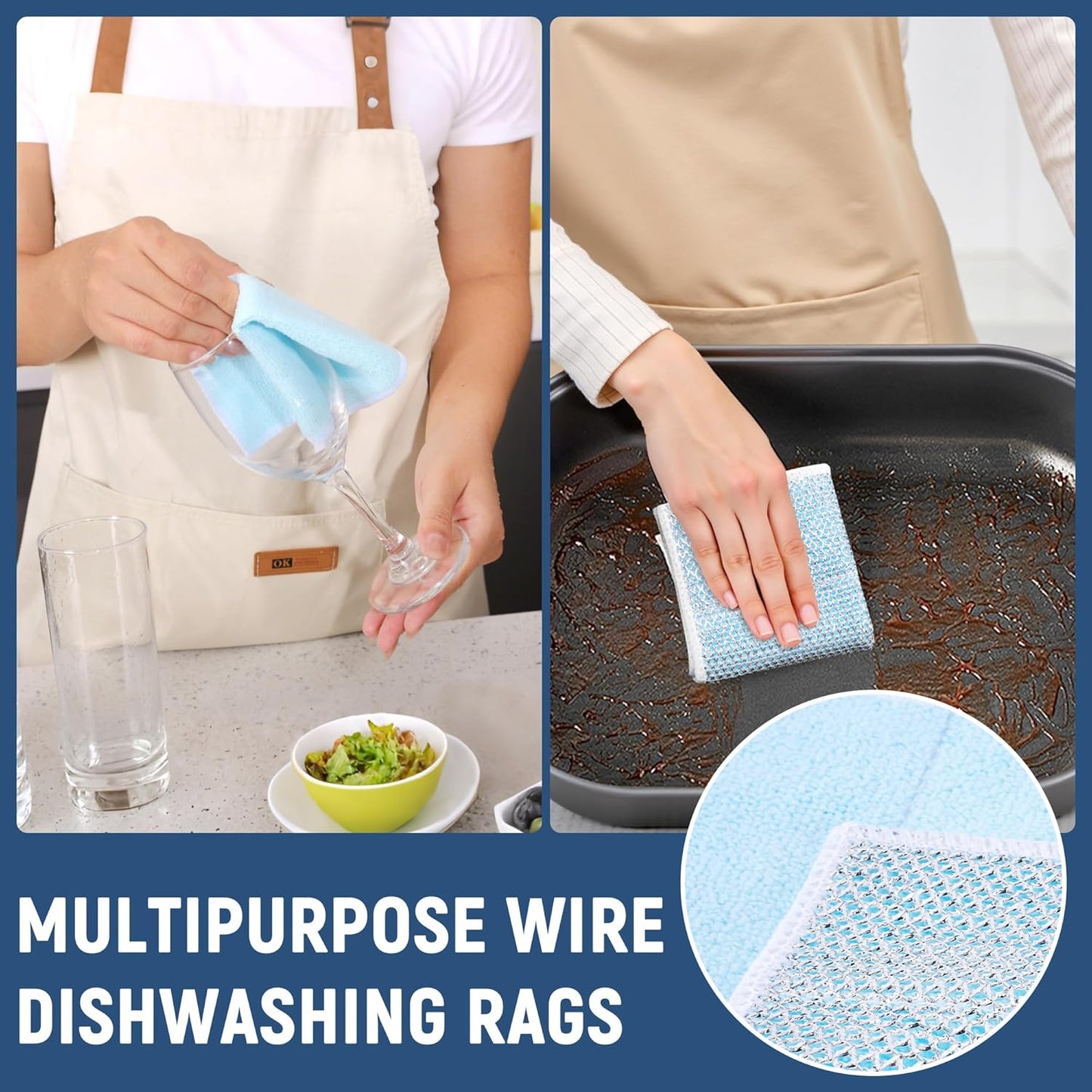Double Side Non Scratch Wire Dishcloth 30pcs-Multipurpose Wire Dishwashing Rags Wire Mesh Cleaning Cloth,Kitchen Towels and Dishcloths Sets Microfiber Cloth for Cleaning Pans Sinks & Cookware