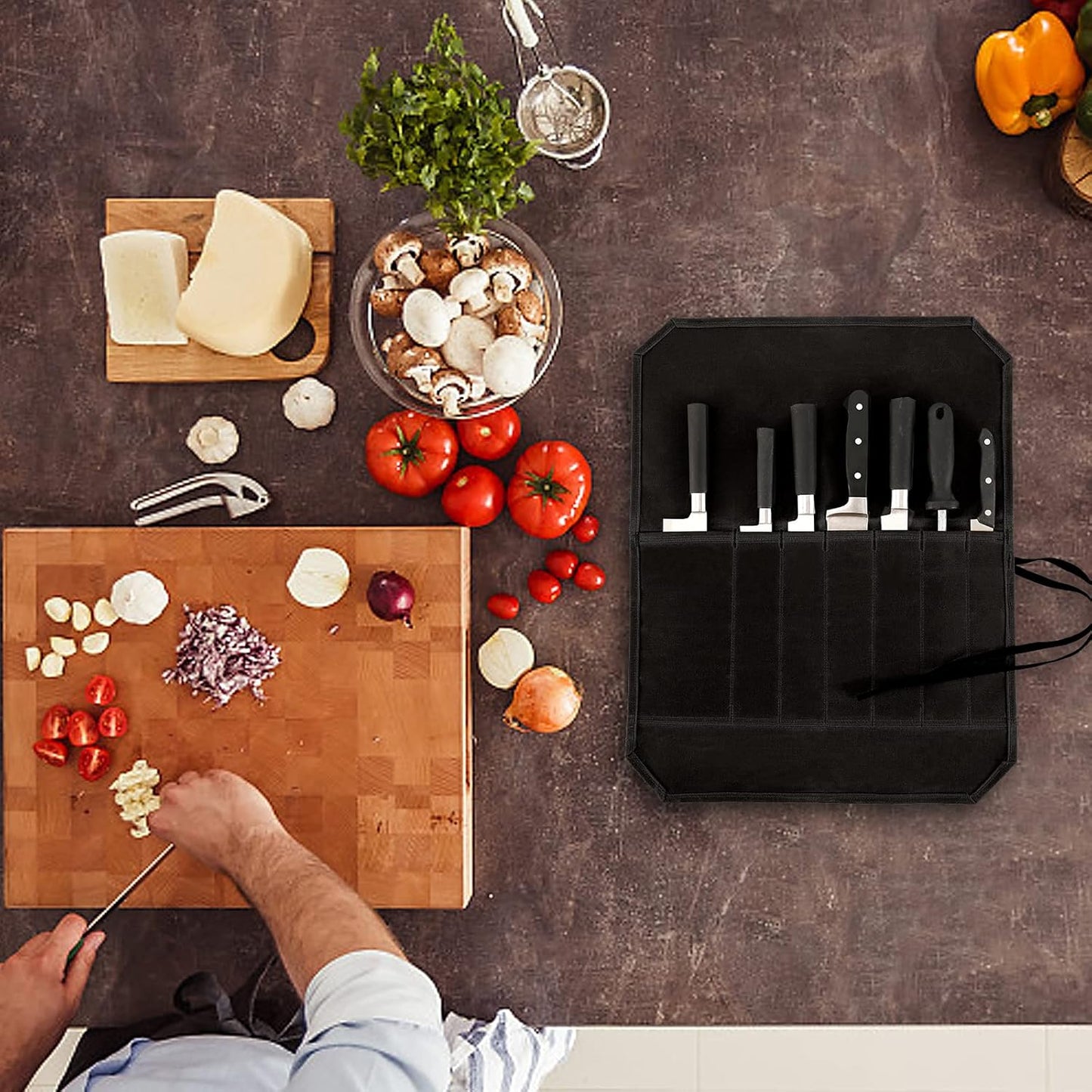 Chef’s Knife Roll Case, Waxed Canvas Cutlery Knives Holders Protectors, Home Kitchen Cooking Tools And Utensils Wrap Bag Wallet, Multi-Purpose Brush Roll Bag, Travel Tool Roll Pouch