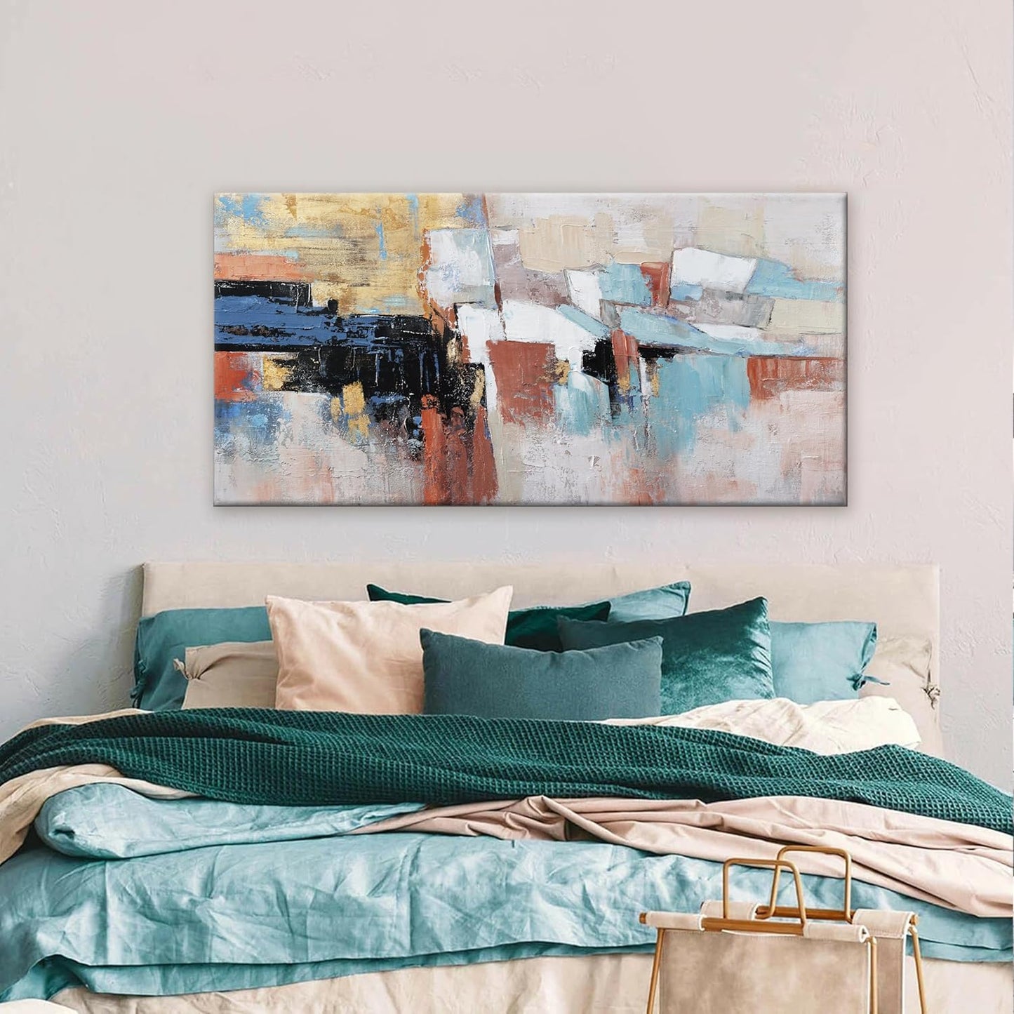 Canvas Wall Art Decor Modern Large Wall Art For Living Room Abstract Art Blue Gold Wall Art Decor Canvas Art Work Colorful Abstract Wall Art Prints For Bedroom Office Kitchen Wall Decor 20" x 40"