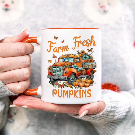 Hyturtle Personalized Fall Farm Mug Gifts For Women - Farm Fresh Pumpkins - Custom Name Coffee Cup Ceramic Mug 11oz 15oz - Farmer Lovers Gift - Autumn Gifts For Her - Fall Thanksgiving Decor Gift