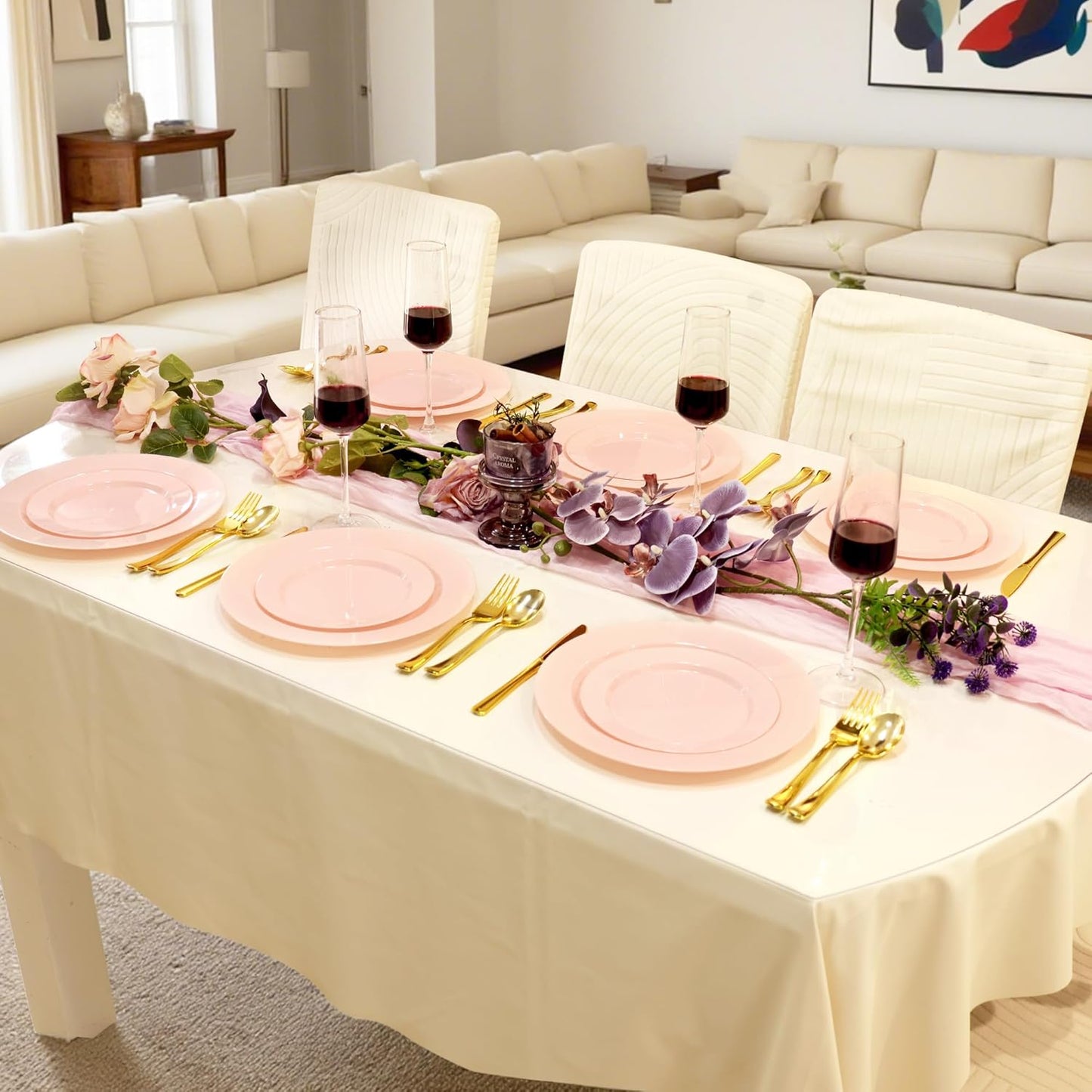 60 PCS Pink Plastic Plates, Plastic Disposable Plates Include 30 Dinner Plate and 30 Dessert Plate Perfect for Holiday, Birthday, Wedding & Party