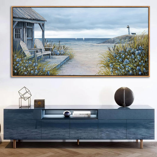 Coastal Wall Art for Living Room - Framed Vintage Wall Decor & Seascape Bedroom Beach Wall Decor | Ocean with Beach Pictures | Canvas Artwork for Home Decor Farmhouse 29×58IN