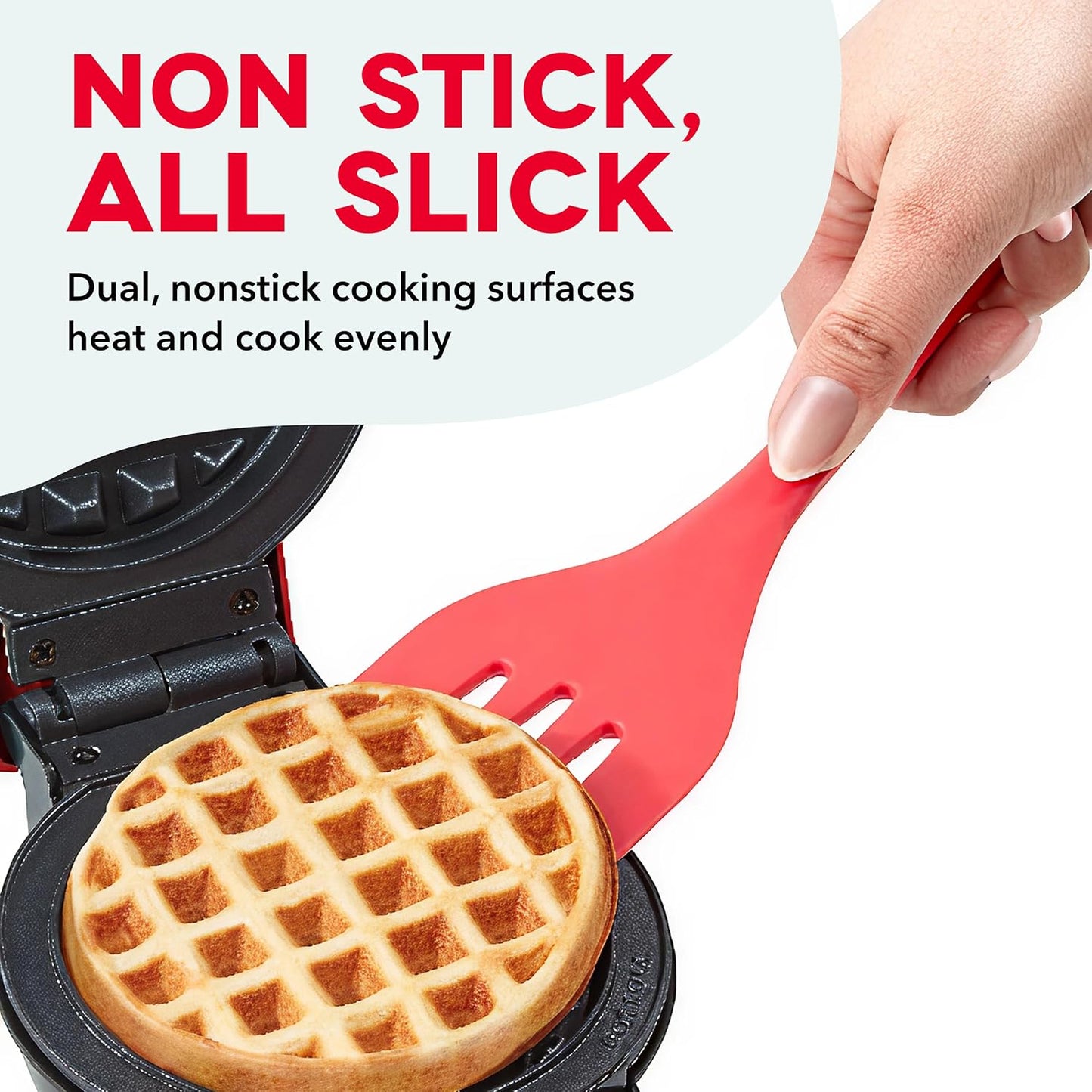 DASH Multimaker Mini System - Waffle Maker with Five 4” Removable Plates: Waffle Iron & Griddle, 3-in-1 Mini Waffle Maker for Kids and Families – Nonstick Surface, Just Add Batter (Red)