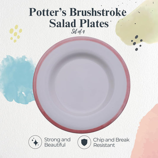 Portmeirion Potter's Brushstroke Dinner Plate (Set of 4) - 8-Inch Stackable Earthenware Plates - Microwave & Dishwasher Safe, Handcrafted Dinnerware for Casual & Formal Table Settings (Red)
