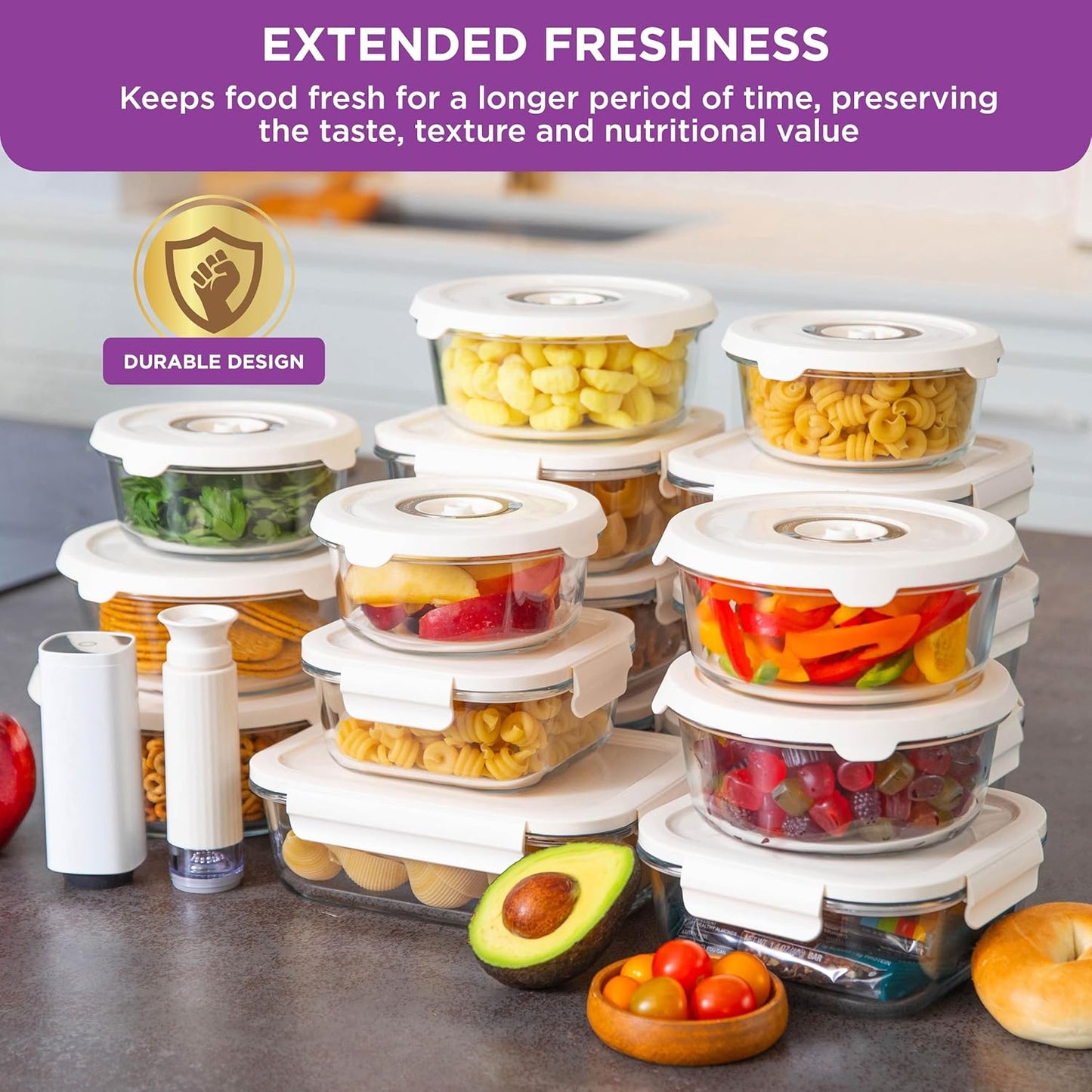 HOLDN’ STORAGE Electronic Vacuum Pump for Food Containers, Quick-Seal Technology for Marinating, Meal Prep & Leftovers Storage