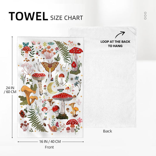 Cukemip Mushroom Decorative Kitchen Towels Aesthetic, Absorbent Beige Witchy Dish Towels Hand Towels Tea Towels for Kitchen Cooking Baking,Moth Gothic Witchy Gifts for Women