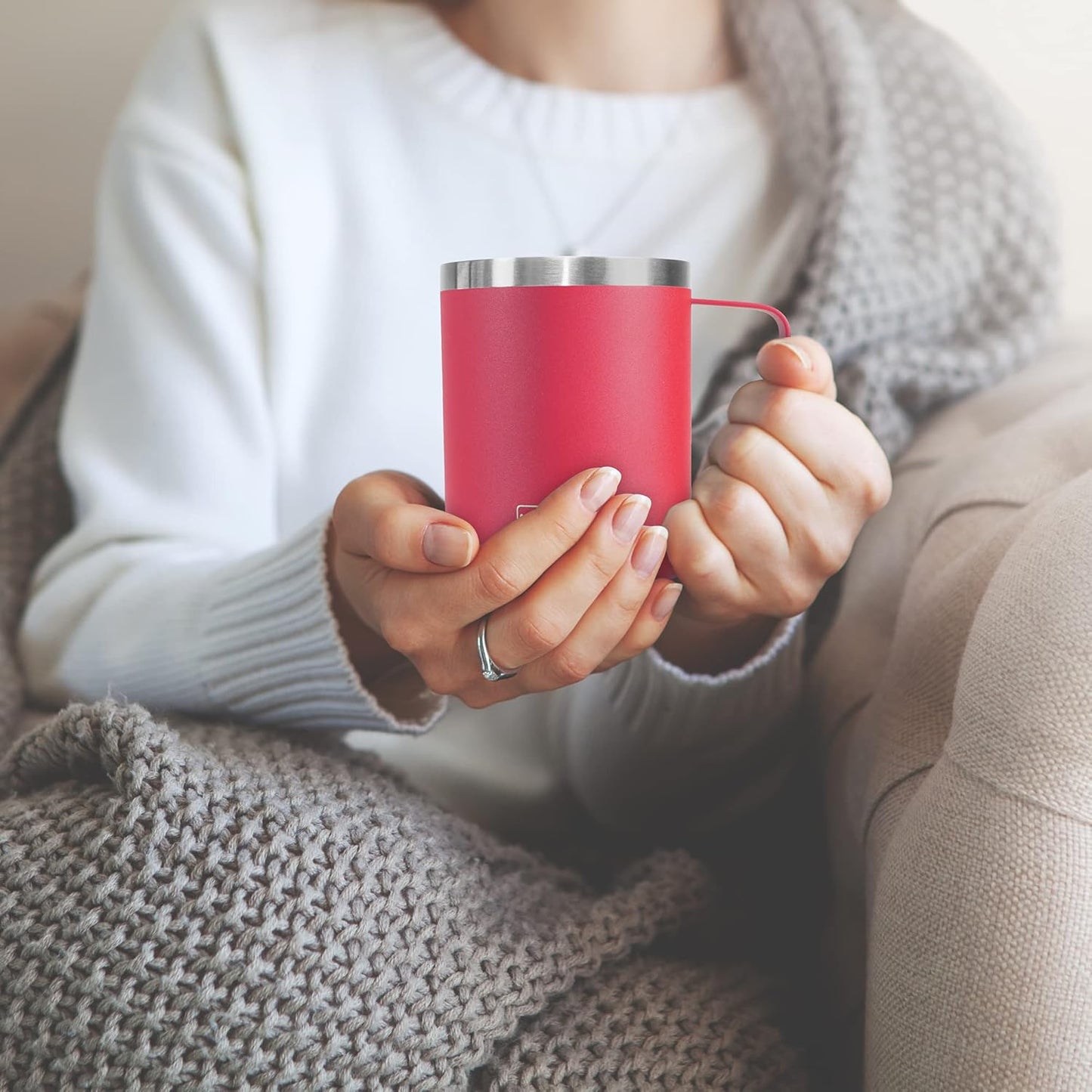 WETOWETO 14 oz Coffee Mug, Vacuum Insulated Camping Mug with Lid, Double Wall Stainless Steel Travel Tumbler Cup, Coffee Mugs Outdoor, Powder Coated Watermelon Red