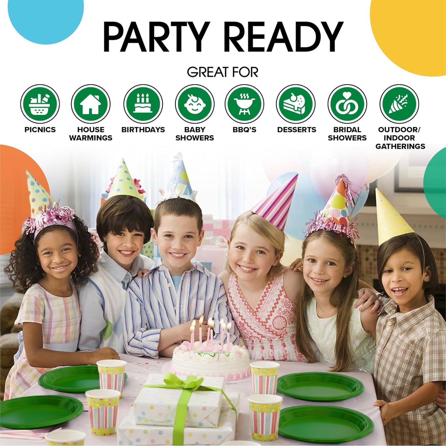 Exquisite Party Solids Green Plastic Plates For Party Supplies 7" Green Disposable Plates Heavy Duty 50 Pcs Plastic Dinnerware Sets Heavy Duty 350 GSM Disposable Dinnerware Set