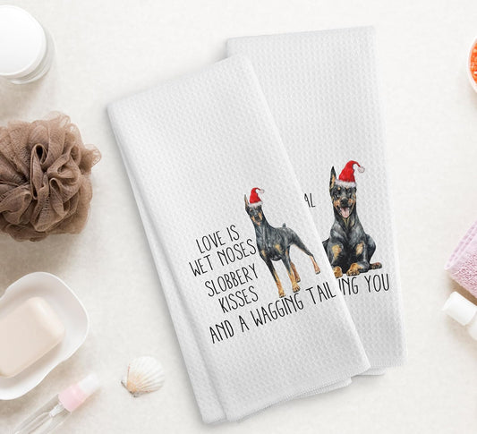 Funny Christmas Doberman Kitchen Towels and Dishcloths Set of 2, Dog Ornament, Decor, Gifts for Women Dog Lovers, Accessories, 1624 Inches