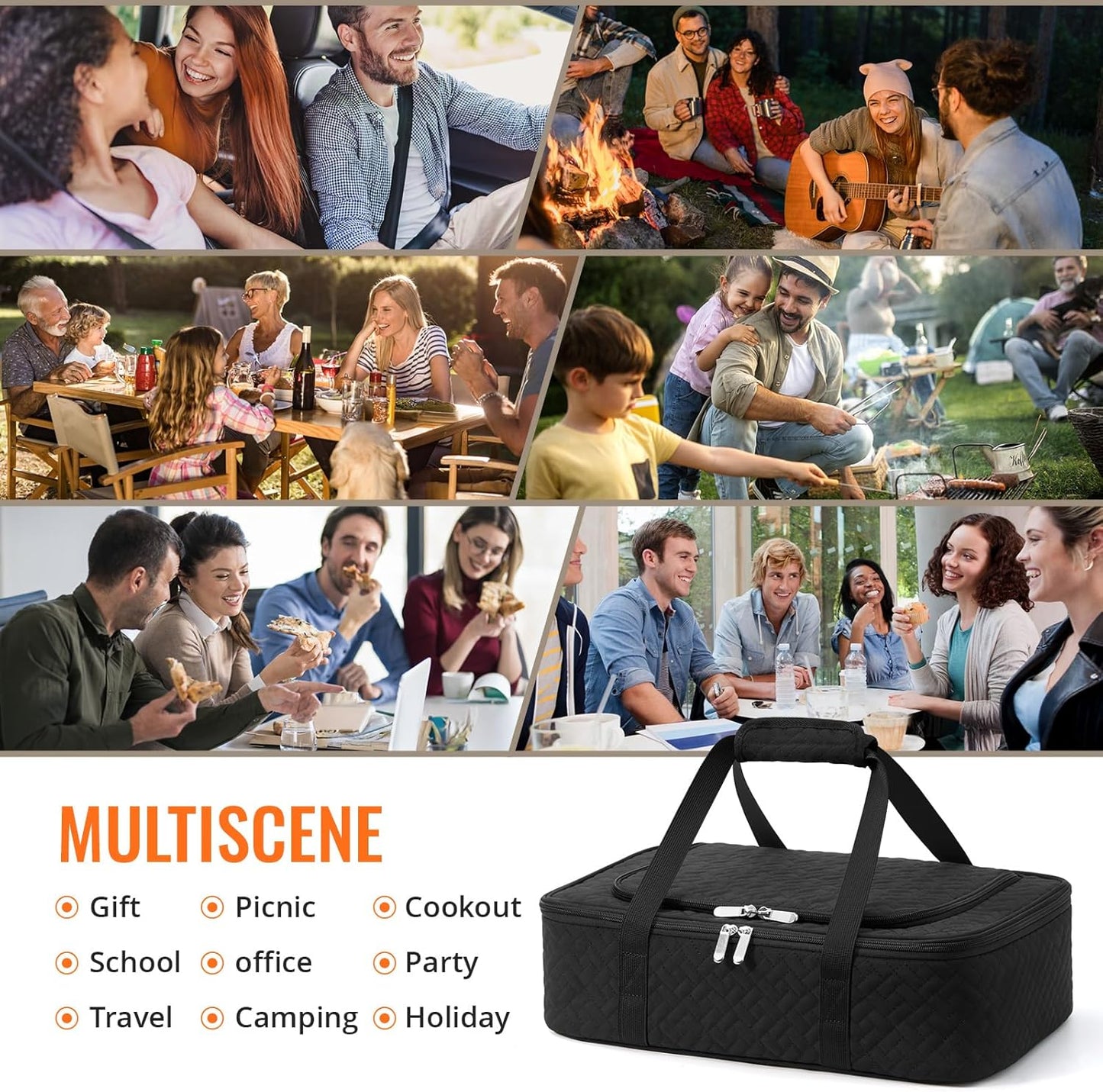 Insulated Casserole Carrier - Portable Casserole Carrier for Hot or Cold Food, Lasagna Holder for Parties,Picnic,Cookouts,Traveling - Fits 9" x 13" Baking Dish (Black)