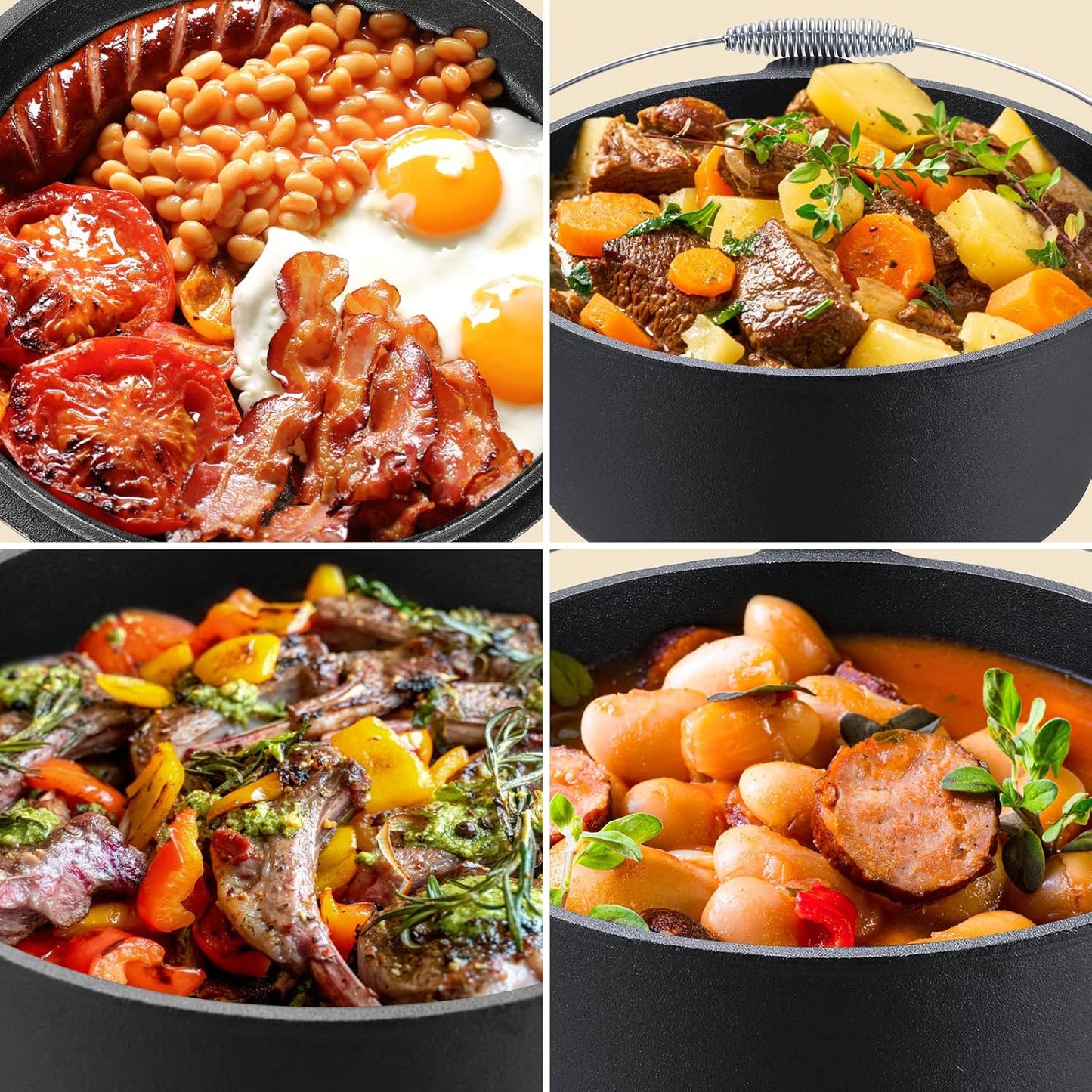 LIFERUN Dutch Oven Pot with Lid, 13.2 Quart Cast Iron Dutch oven, with Lid Lifter Handle & Stand and Dual Function Griddle for Home Cooking BBQ Baking, black