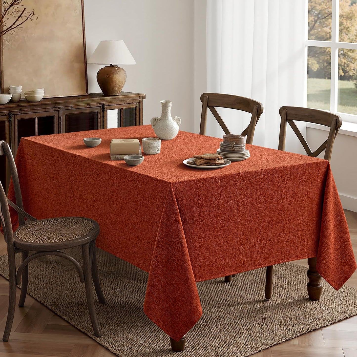 MIULEE Burnt Orange Linen Tablecloth 52x70 Inch Rectangle Table Cloth Waterproof,Stain Resistant & Wrinkle Resistant for Dining Party Wedding