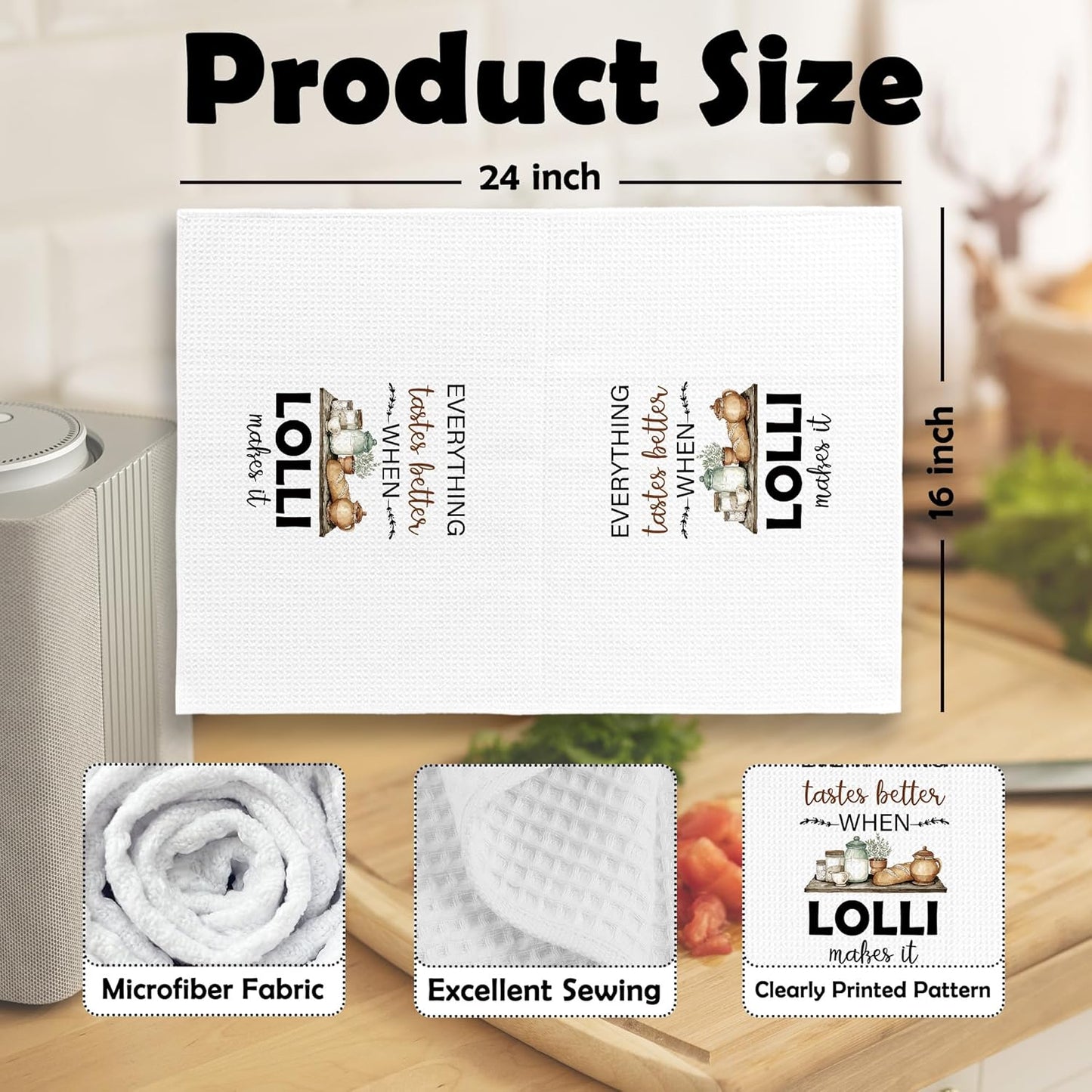 Lolli Gifts Kitchen Dish Towels, Grandma Grandmother Gifts for Lola Women from Grandsons Grandchildren, Watercolor Cooking Utensils Hand Towels Kitchen Tea Towels Decorations, 16x24inch