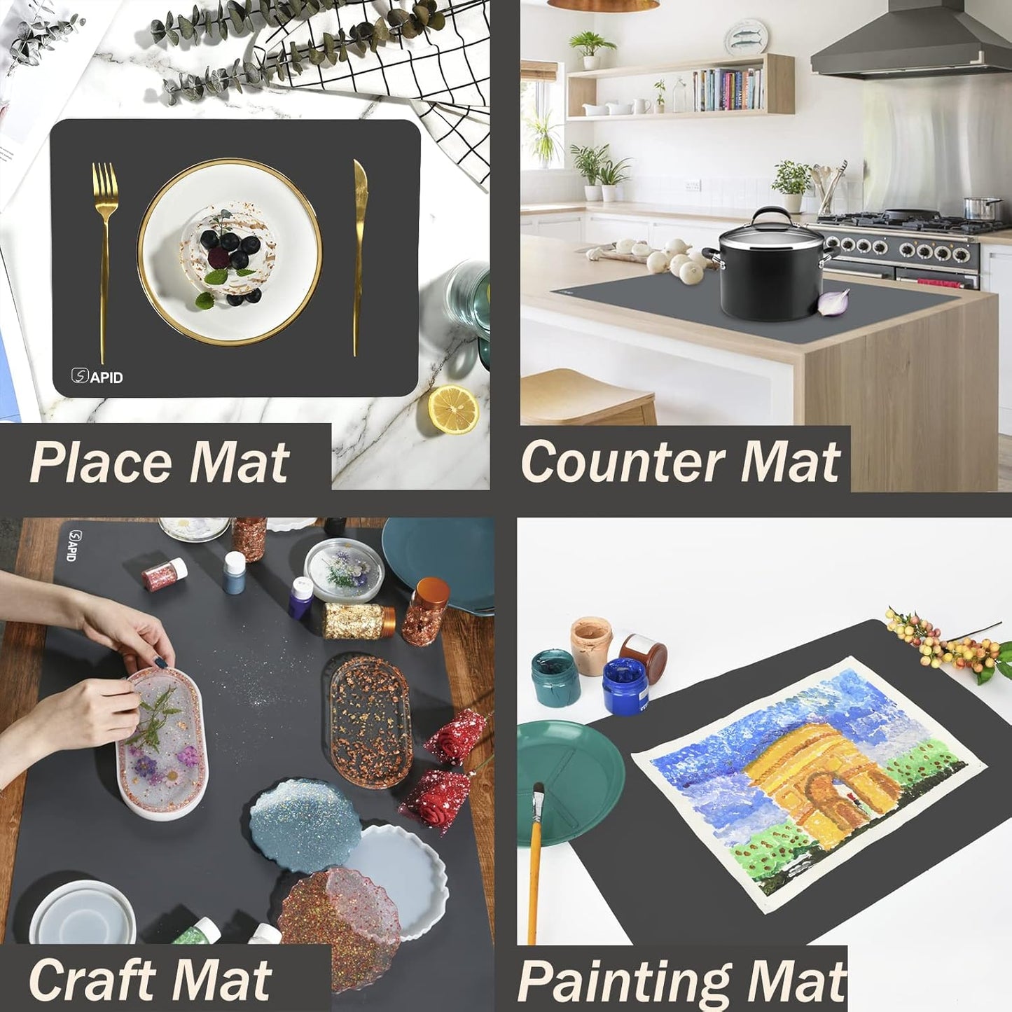 Extra Large Silicone Mat 36" x 24" Place Mats, Heat Resistant Mat for Kitchen Countertop Protector, Thick Placemats Washable Silicone Mats for Kitchen Counter Mat Dining Table Mat, Darkgrey, Sapid