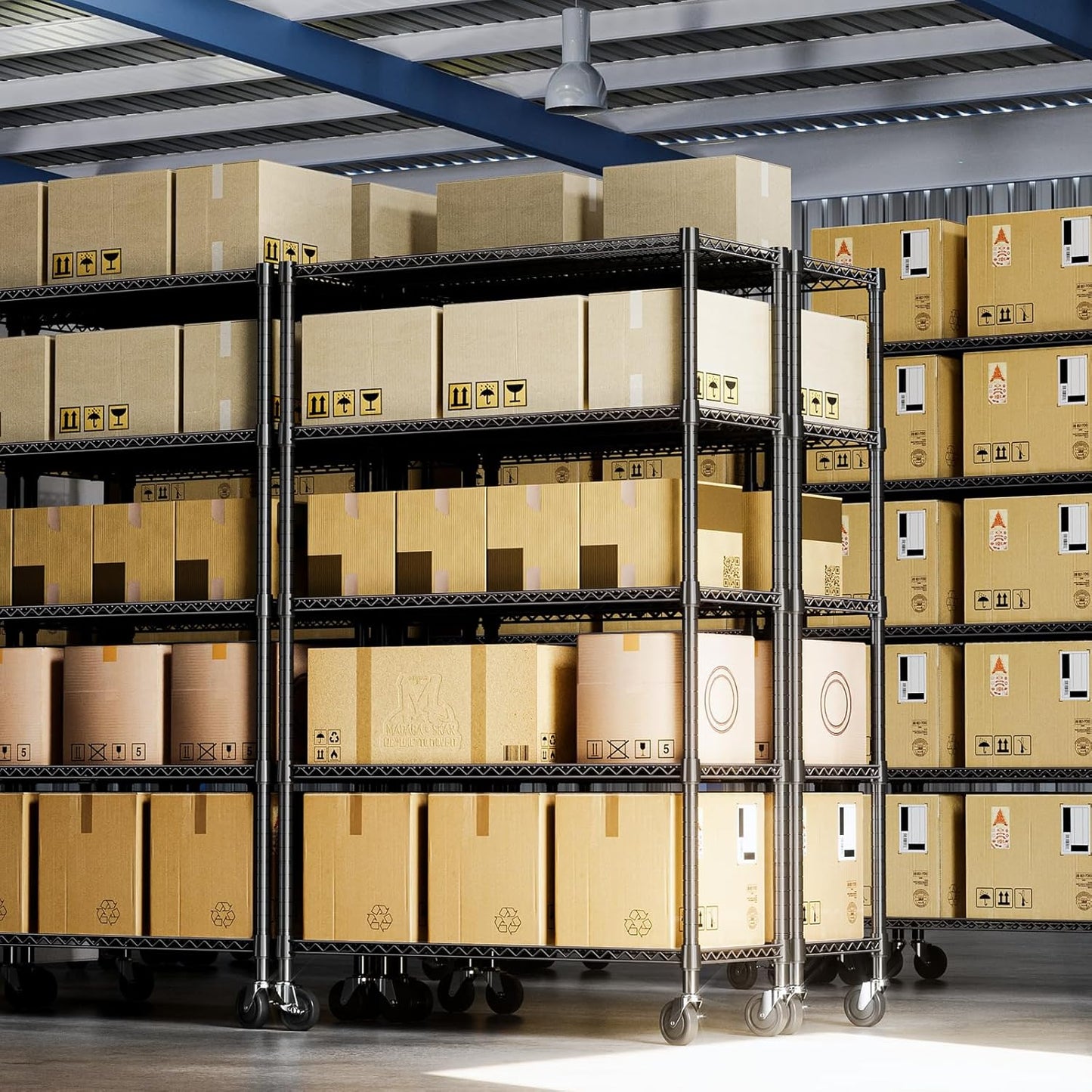 IZEUK Heavy Duty Garage Shelving, 5 Tier Wide Metal Storage Shelf Rack, Adjustable Utility Organizer for Basement, Warehouse, Garage, Black, 23.6" D x 53.1" W x 73.6" H