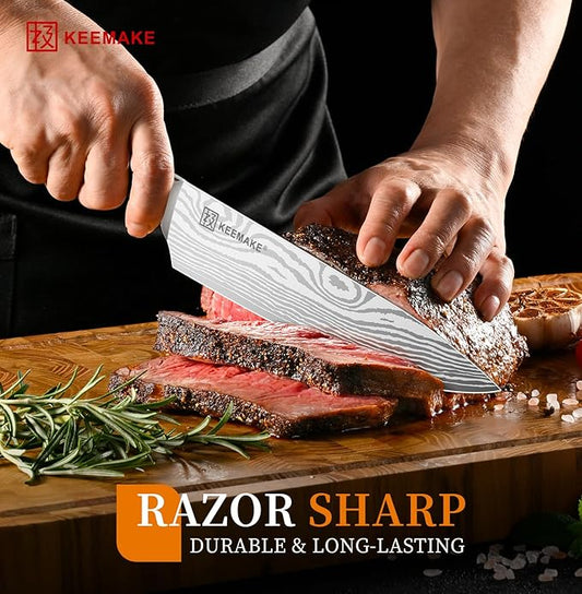 KEEMAKE Chef Knife 8 Inch - Ultra Sharp Kitchen Knife 1.4116 High Carbon Stainless Steel Blade, Ergonomic Handle, Professional Meat Knife for Home Cooking & Chefs, w/Sheath & Gift Box