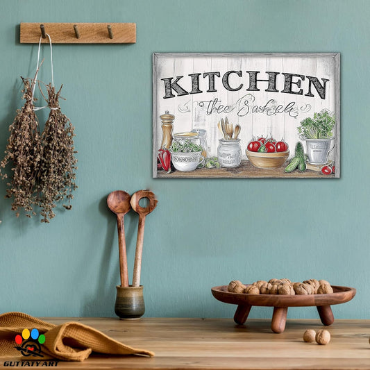 GUTTATY Kitchen Pictures Wall Decor, Farmhouse Wall Art Decor Various Vegetables and Spoon Painting for Dinning Room Restaurant Decor, Mother's Day Gift for Grandma Mom Hanging Artwork 12×18 Inch
