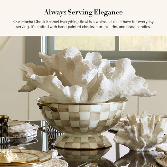 MACKENZIE-CHILDS Enamel Bowl, Serving Bowl for Entertaining, Everything Bowl, Brown-and-White Mocha Check