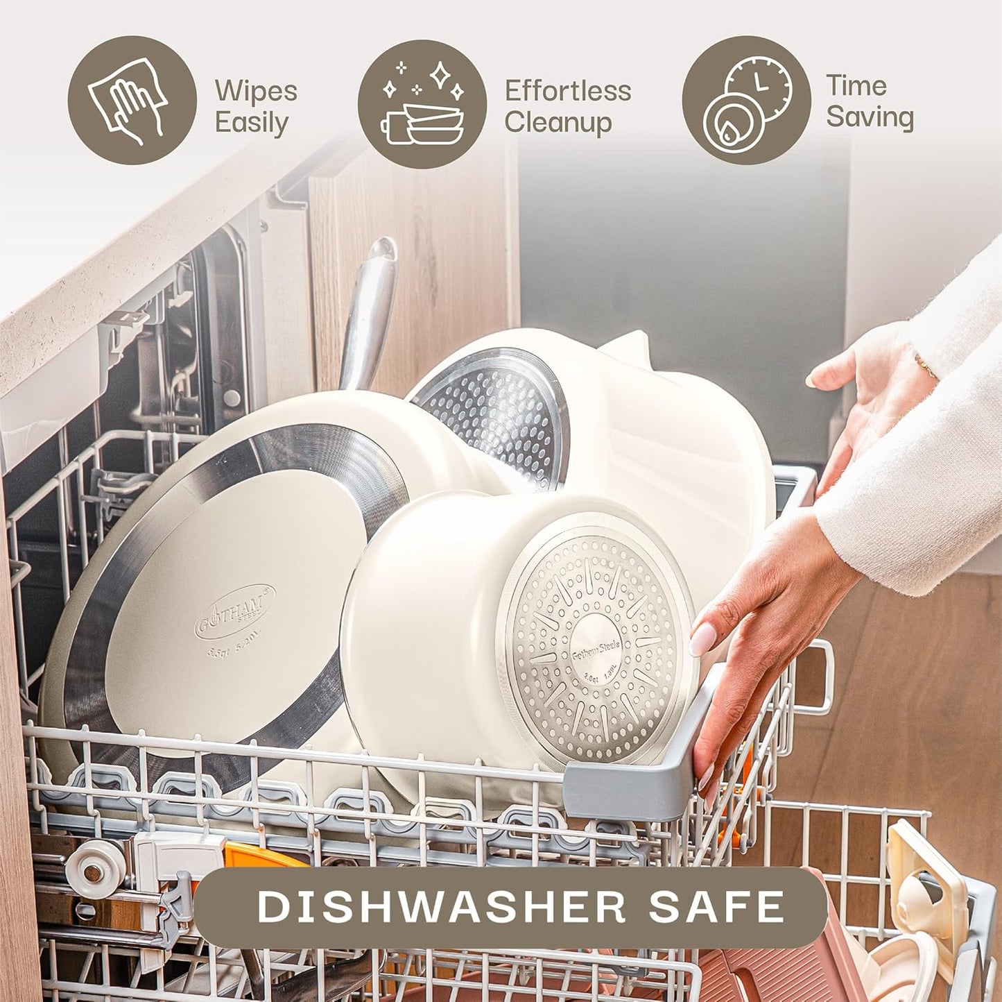 Gotham Steel 5 Qt Dutch Oven Pot with Lid, Nonstick Ceramic Dutch Oven Stock Pot, 10 in 1 Cooking Pots & Dutch Ovens for Bread Baking, Lightweight Oven & Dishwasher Safe – Cream