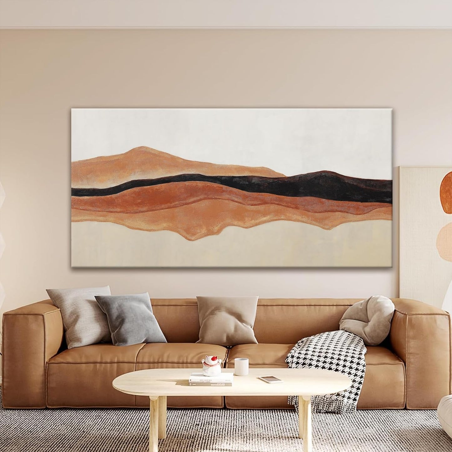 QSQ Large Abstract Wall Art For Living Room Decor Red Brown White Wall Art Painting Prints Minimalist Abstract Art Modern Canvas Art Wall Decor Pictures For Bedroom Kitchen Office 29" × 58"