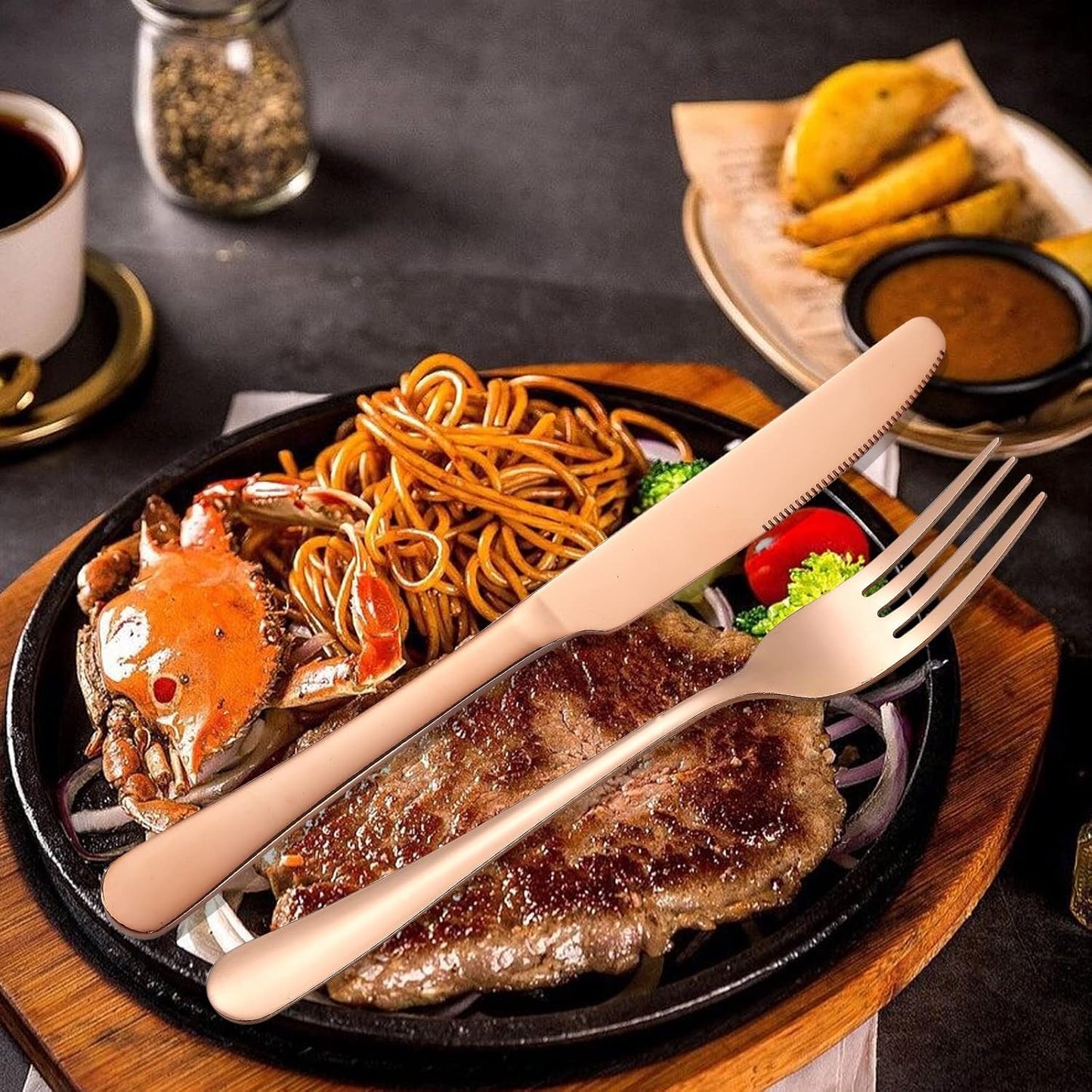 Copper Cutlery Modern Rose Gold Silverware Set Stainless Steel Flatware 60 Pieces Service 12 People for Home Restaurant Kitchen Utensils Parties