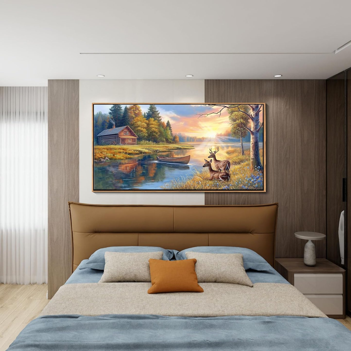 KLAKLA Large Deer Wall Art for Living Room Canvas Prints Decor Decoration Country Tractor Rustic Wildlife Artwork Ready to Hang for Bedroom Home Office Black Framed Wall Art