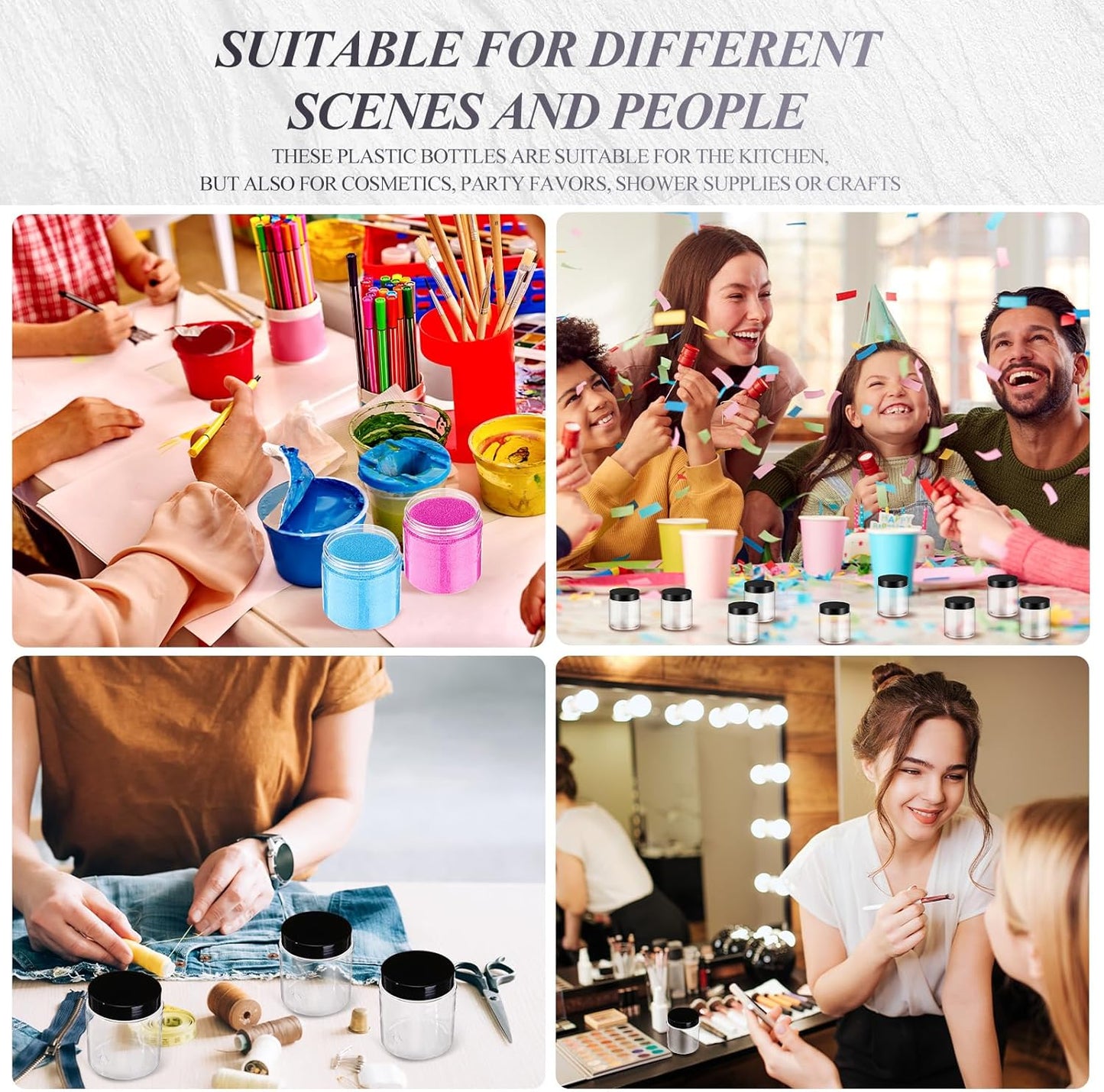 SATINIOR 6 Pack 16 oz Plastic Jars Containers with Lids Wide-mouth Refillable Leakproof Reusable Round Empty Jars for Travel Cosmetic Dry Food Spice Cookie Candy Home Kitchen Organizing(Black)