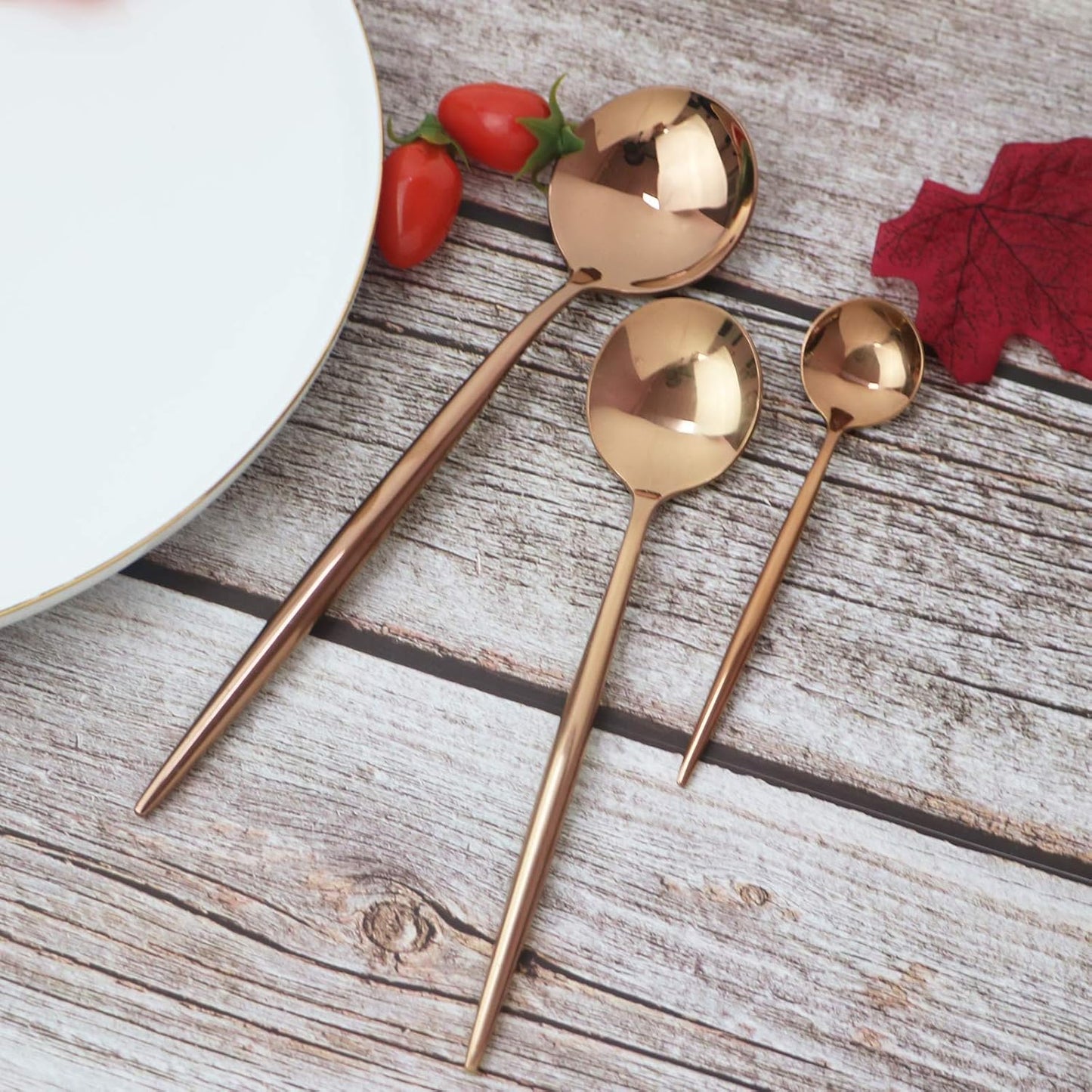 JASHII 24 Pieces Cutlery Flatware Set 304 Stainless Steel Home Kitchen Set, Mirror Polished, Knife/Fork/Spoon, Modern Elegant Tableware Set for Party, Christmas, Dinner (Rose gold)