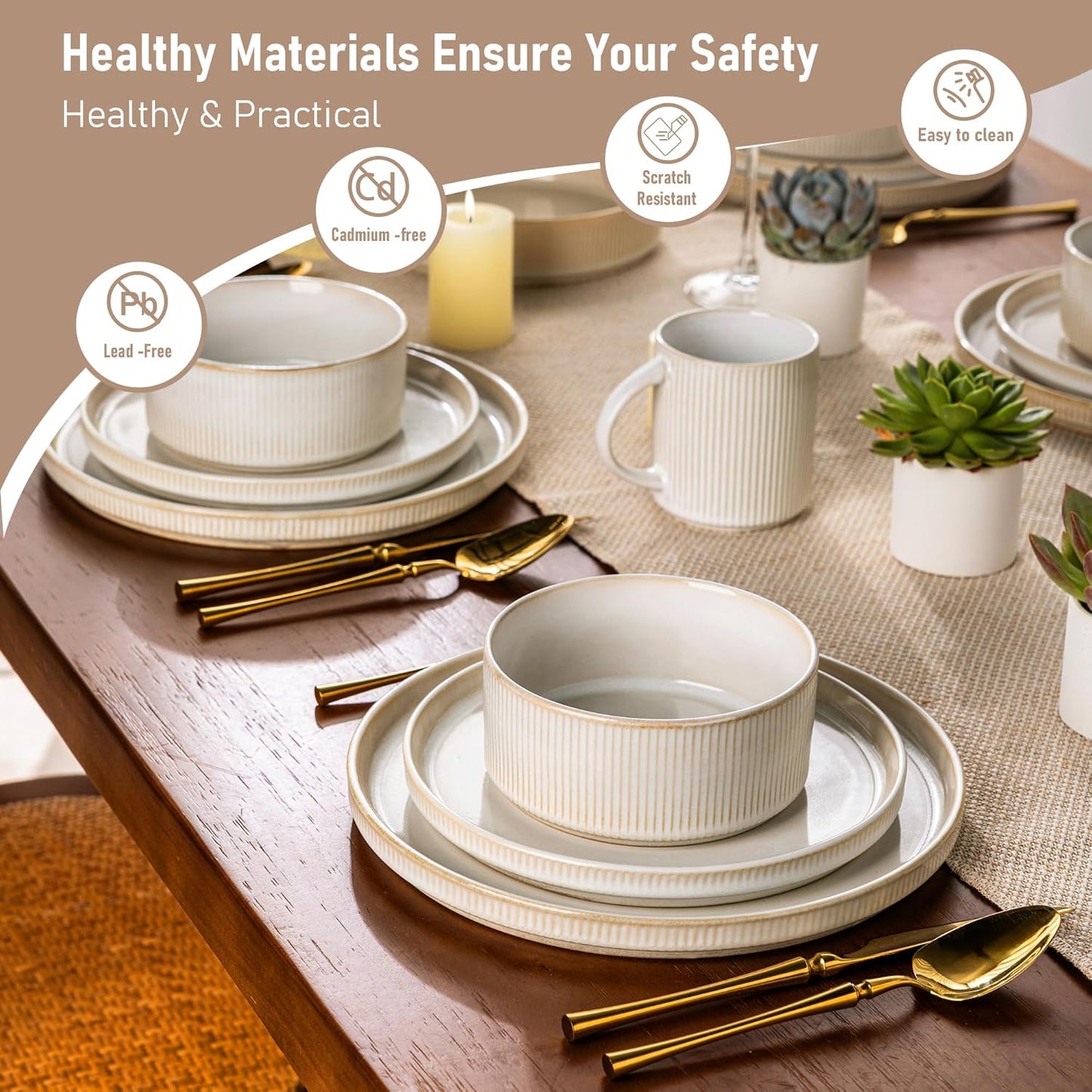 GBHOME Stoneware Dinnerware Sets for 4,Round Reactive Glaze Ceramic Plates and Bowls Set,Highly Scratch Resistant | Dishwasher & Microwave Safe Dishes Set,Service for 4(12Pcs)