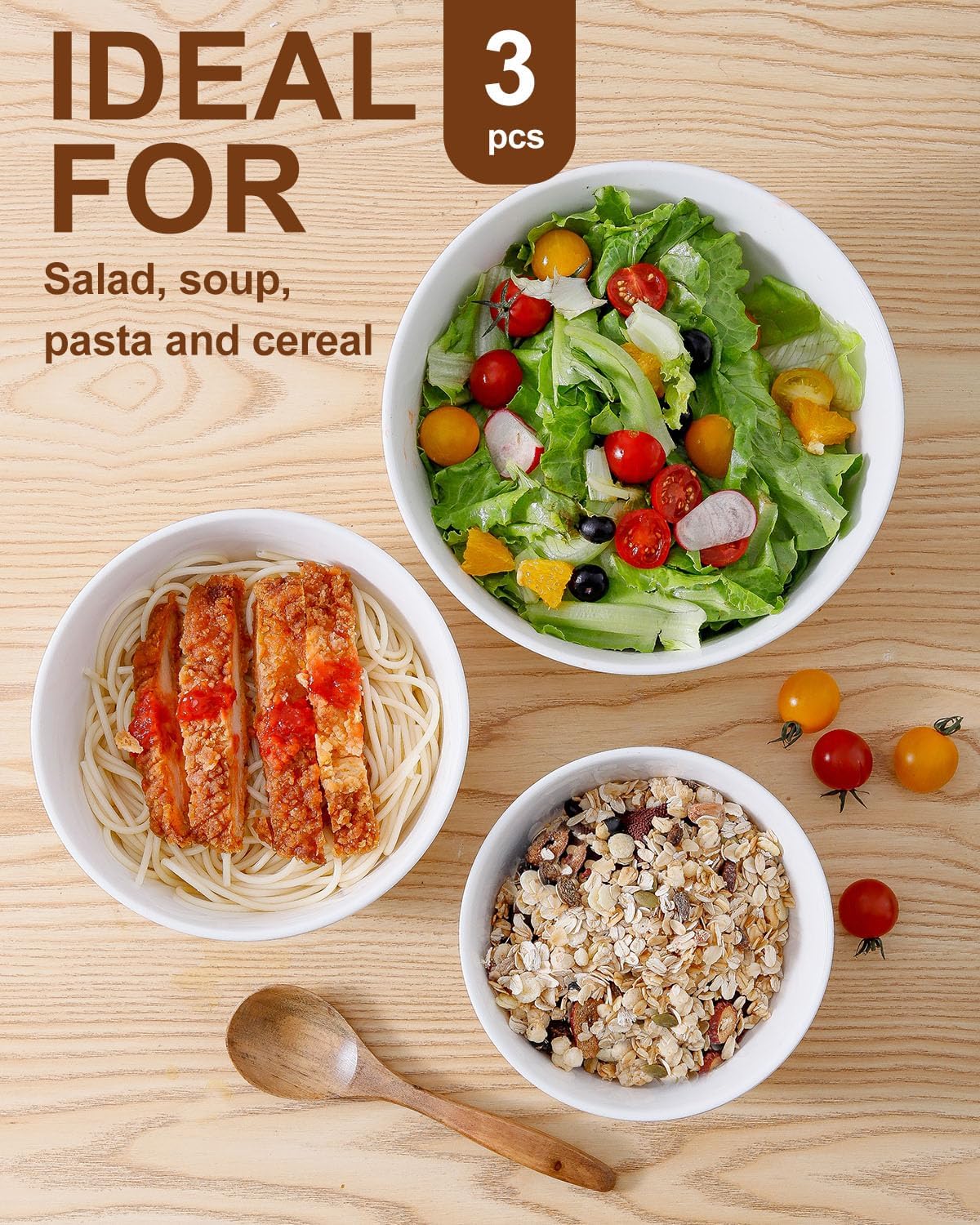 Hasense Ceramic Ribbed Nesting White Bowls 1.5/1/0.5 Qt For Kitchen, Cooking, Baking and Serving Salad Bowls for Pasta, Small Mixing Bowls of 3, Modern Space Saving Dishes for Kitchen