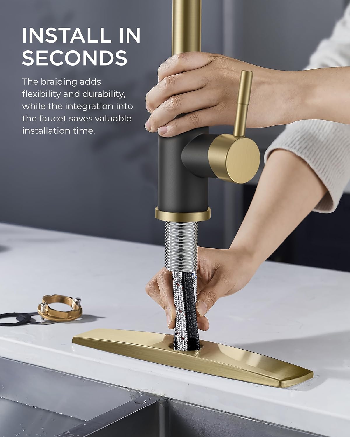 FORIOUS Kitchen Faucets with Soap Dispenser and Pull Down Sprayer, Bar High Arc Single Handle Classic 3 Modes Stainless Steel Faucet for Kitchen Sink Farmhouse RV Laundry Camper, Black Gold