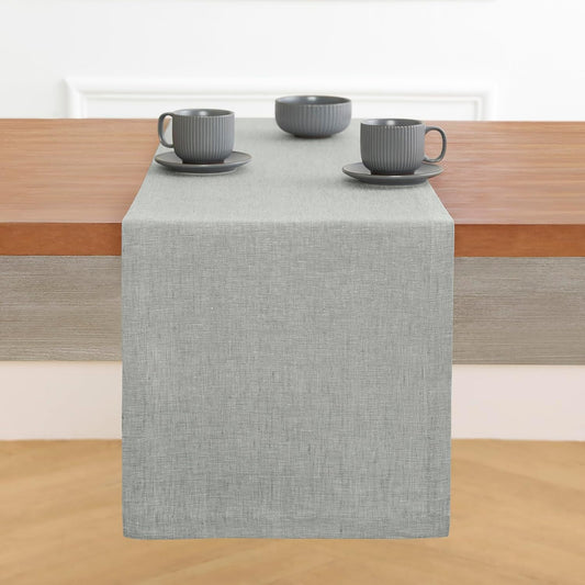 Solino Home Linen Table Runner 108 Inches Long - Athena, 100% Pure Linen Chambray Grey Table Runner 14 x 108 Inch for Dining, Fall, Autumn, Halloween, Thanksgiving