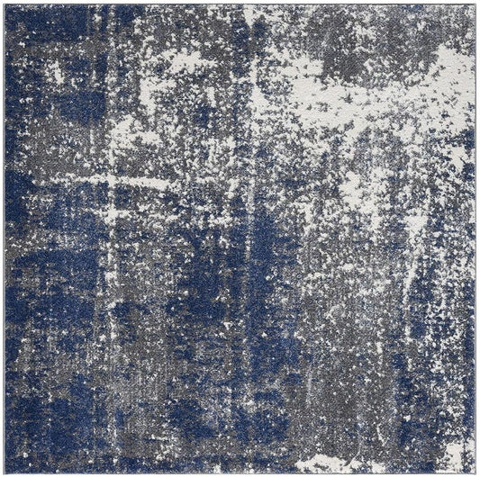 Keen Home Design Area Rugs - 8ft Round Non-Shedding, Abstract Rugs for Kitchen, Living Room, Bedroom, Dining Room, Entryway - Size: 7'10" Square, Navy/Grey/White