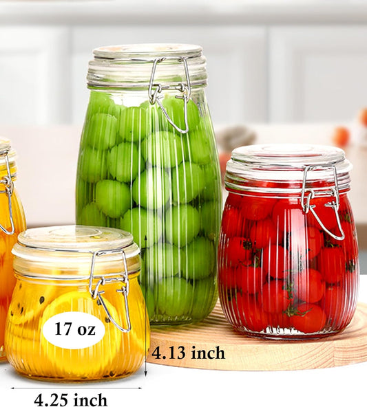 GMEPOCH Glass Jars With Airtight Lid 16 Oz-6 Set Sealed Wide Mouth Glass Storage Jars Food Canister Leakproof For Kitchen Pantry Fruits Coffee Beans Nuts Baking Goods Tea Spice Cereal Candies