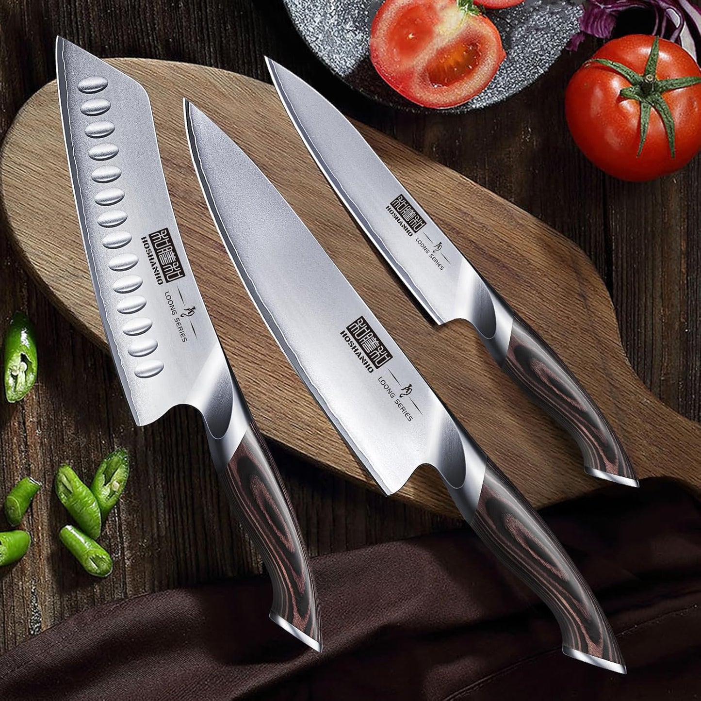 HOSHANHO 3 Pieces Knife Set, Professional Japanese High Carbon Stainless Steel Kitchen Knife Set, Ultra Sharp Chef Knives Sets with Ergonomic Pakkawood Handle