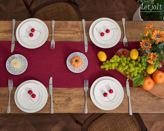 Letjolt Burgundy Table Runner 72 Inches Rustic Farmhouse Table Runner Dark Red Cotton Runner Plain Table Decor