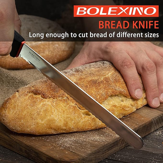 10 Inch Wavy Edge Serrated Bread Knife With Non-Slip Softgrip, Sharp & Long Blade For Homemade Bread, Crusty Breads, Cake, Bagel, 2.5MM Thickened Japanese High Carbon Stainless Steel