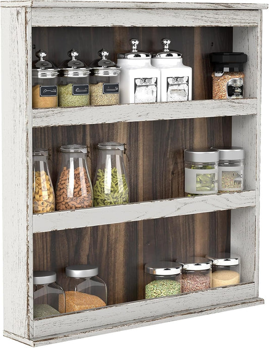 lesolar Rustic Torched Wood Spice Rack Wall Mount, 3 Tier Hanging Spice Rack, Vertical Spice Organizer Seasoning Jar Shelves for Pantry Kitchen Countertop Cabinet