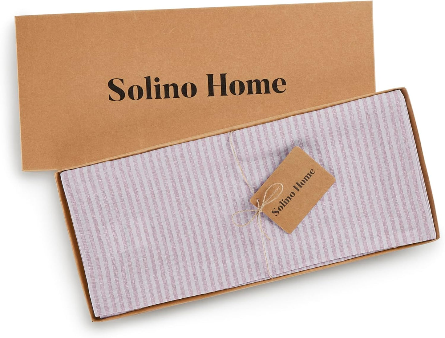Solino Home Linen Striped Table Runner 36 Inches - Narrow Stripe, 100% Pure Linen Pink and White Small Table Runner 14 x 36 Inch Ideal for Dresser and Coffee Tables - Halloween