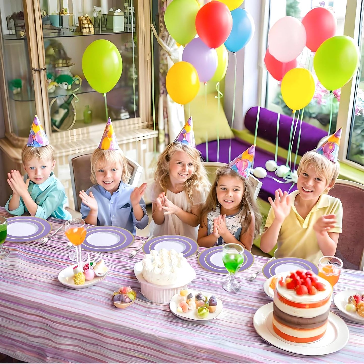 100PCS Purple Disposable Plastic Plates Include 50PCS 10.25inch Dinner Plate and 50PCS 7.5inch Dessert Plate Heavy Duty Plastic Dinnerware for Party Wedding Anniversary New Year