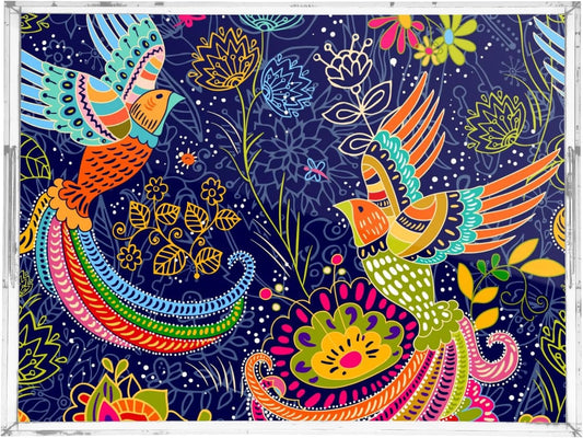 Acrylic Serving Tray with Handles Spill Proof Kitchen Storage Tray Clear Decorative Tray Makeup Drawer Organizer Storage Tray for Bathroom Living Room Ottoman 15.7x11.8Inches