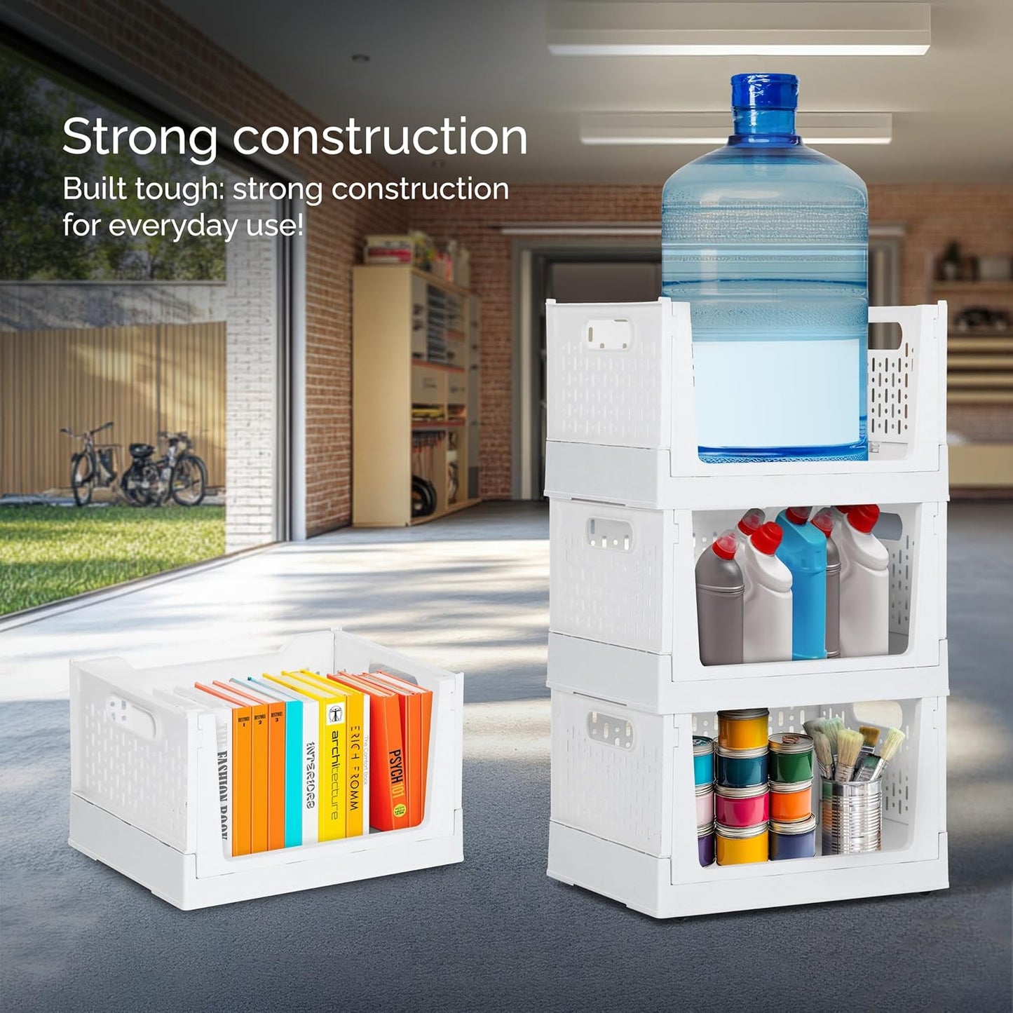 TidyFriend Stackable Storage Bins with Wheels, 3 Pack Foldable Storage Bins Box, Plastic Shelves Drawer Organizer Container for Closet Office Bedroom Kitchen Bathroom (Ivory)