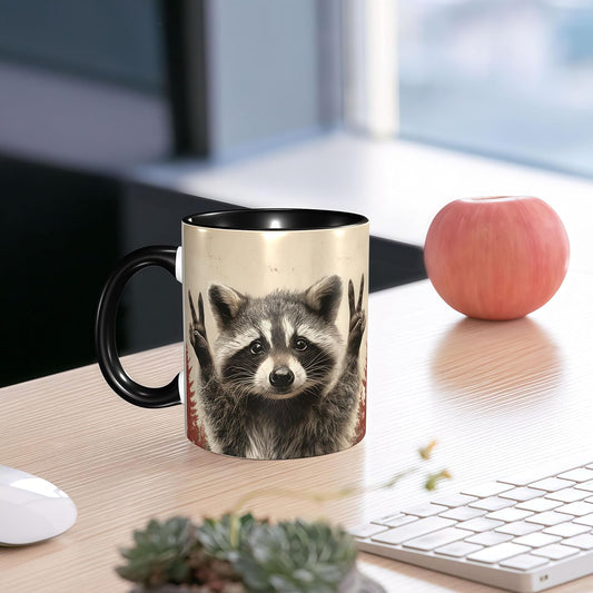 FyLybois Raccoon Coffee Mug Ceramic Coffee Cup with Handle Microwave Safe for Home or Office Gifts for Women and Men